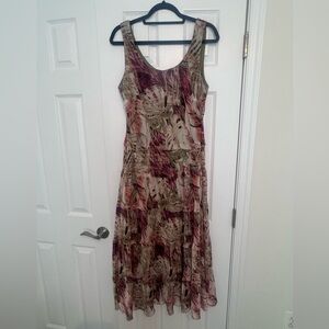 Nine West Sleeveless Printed Maxi Dress in Olive, Mauve, and Taupe